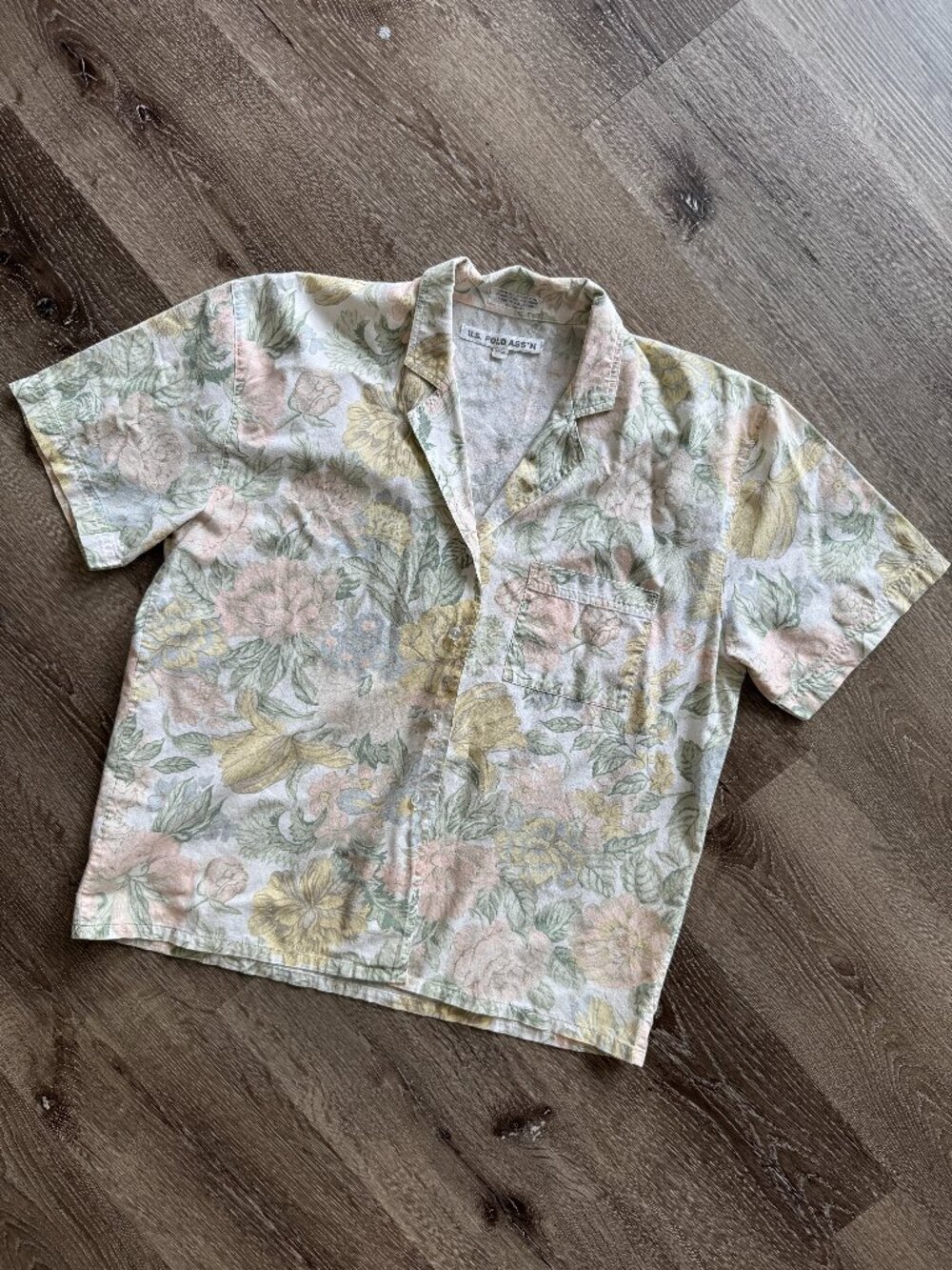 U.S. Polo Assn Vintage 100% Cotton Floral Shirt | Pastel Pink Yellow Camp Top